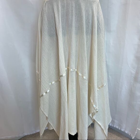 Vintage ‘70s Embroidered Gauze Pixie Hem Floral Crochet Halter Mexican Dress - Picture 5 of 14